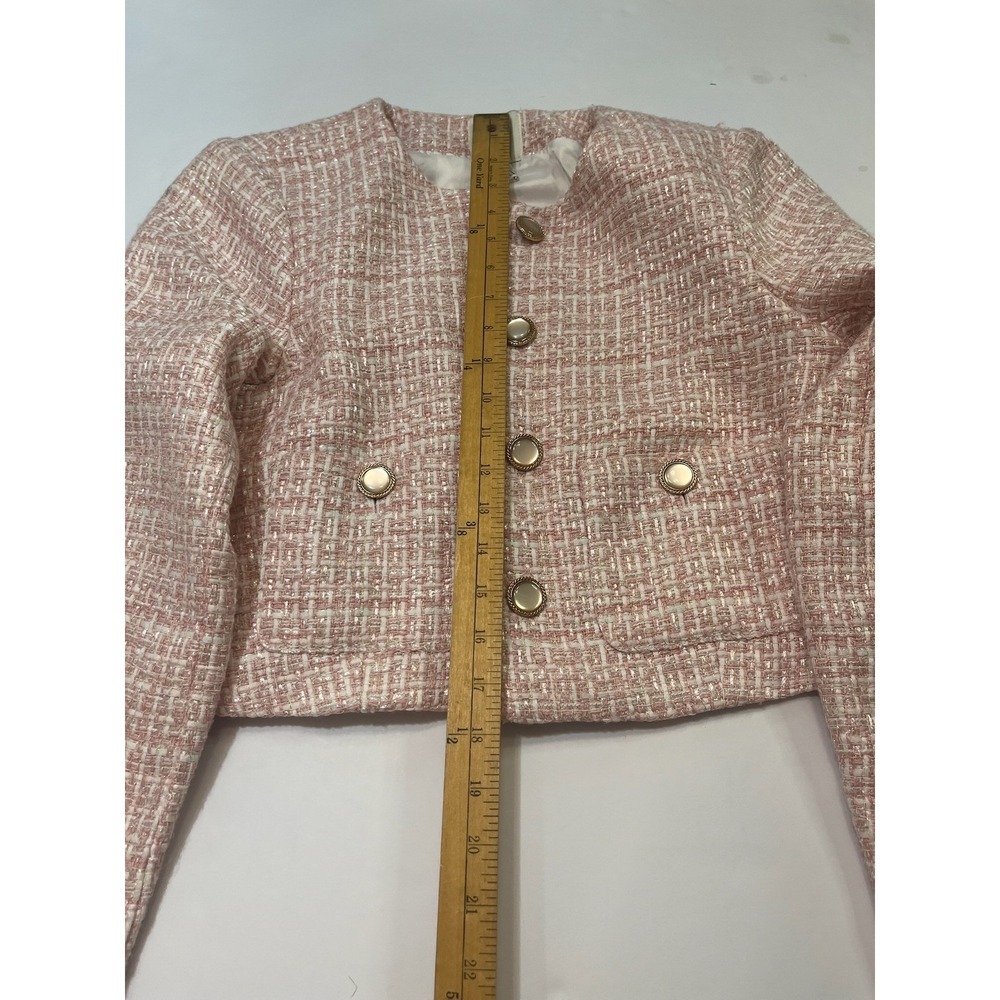 Joie Tweed Cropped Jacket Womens Small Pink New With Tags Gold Button Lady Coat - Picture 8 of 9